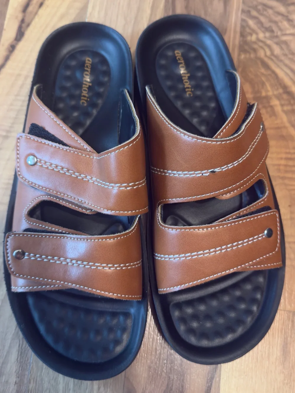Aerothotic Men’s Brown Adjustable Leather Slide Sandals